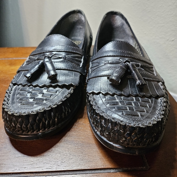 Nunn Bush Genuine Leather woven Loafer Dress shoe black size 7 pre-owned - Picture 1 of 5